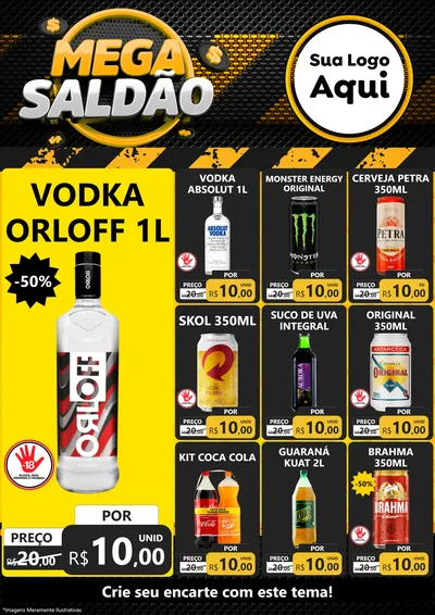 Modelo de Encarte para Encarte A4 Vertical com o tema Mega Saldão para Distribuidora de bebidas
