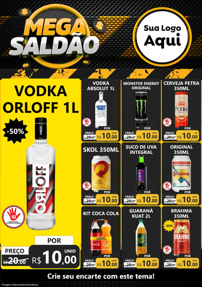 Modelo de Encarte para Encarte A4 Vertical com o tema Mega Saldão para Distribuidora de bebidas