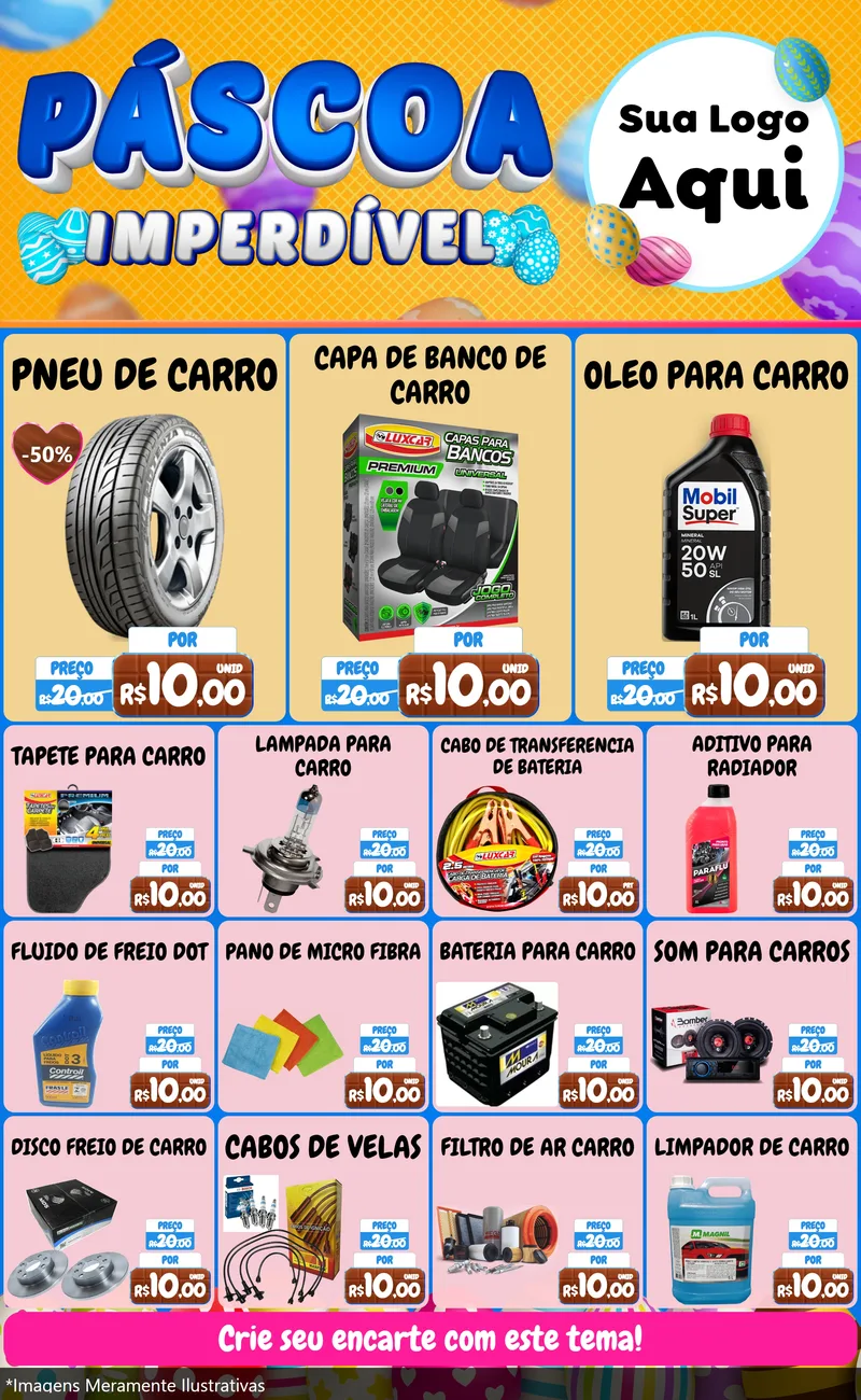 Modelo de Encarte para Encarte Grande com o tema Páscoa Imperdível para Auto peças