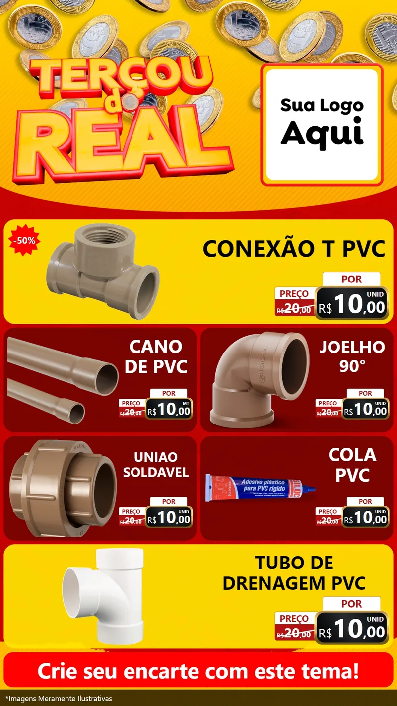 Modelo de TV para TV Vertical com o tema Terçou do Real para Tubos e conexões