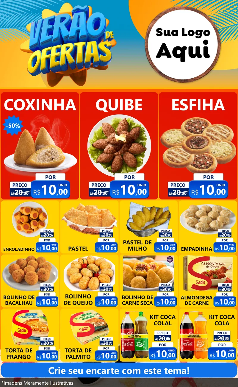 Modelo de Encarte para Encarte Grande com o tema Verão de Ofertas para Salgadaria