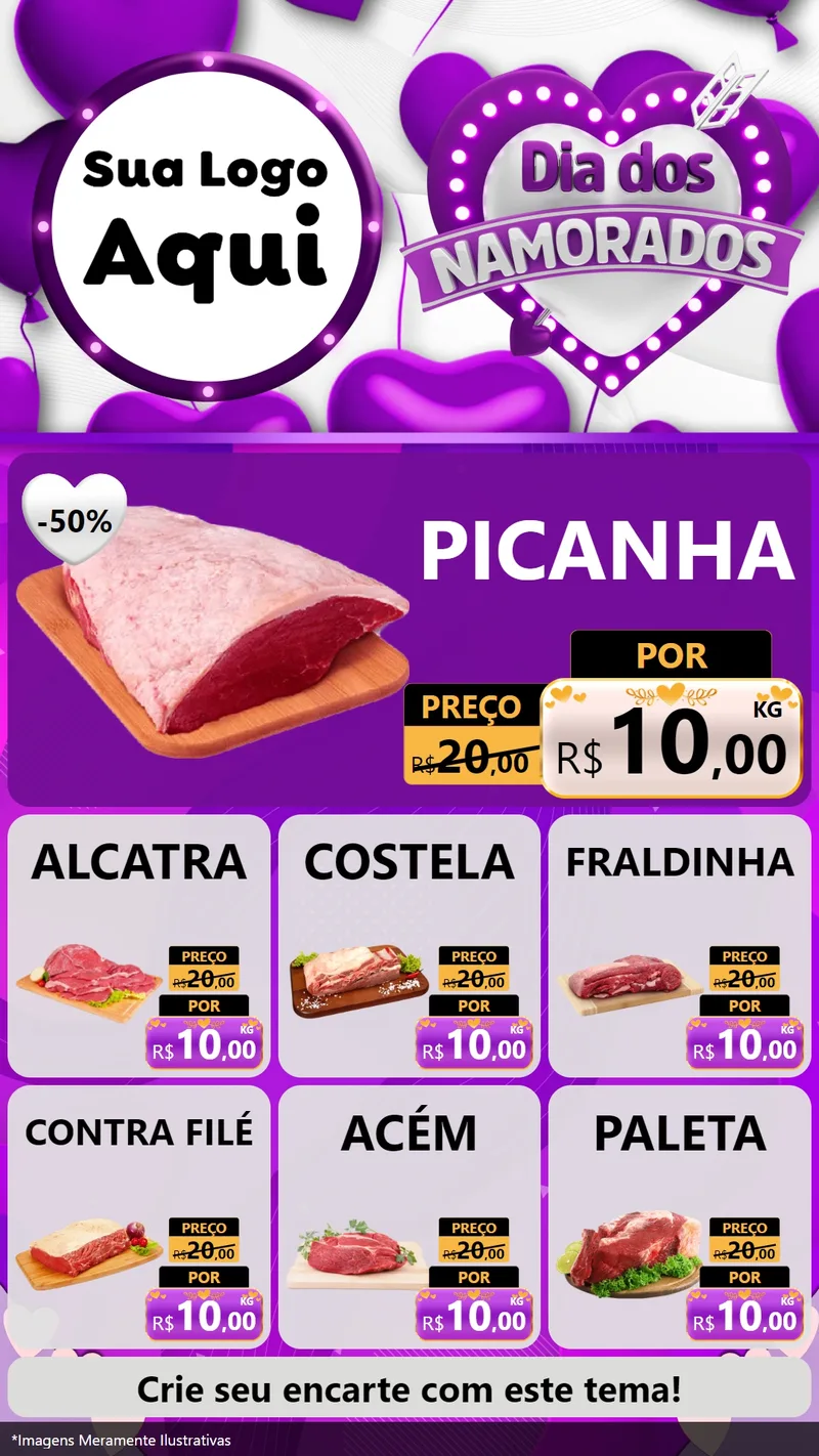 Modelo de Rede Social para Stories com o tema Dia dos Namorados para Açougue