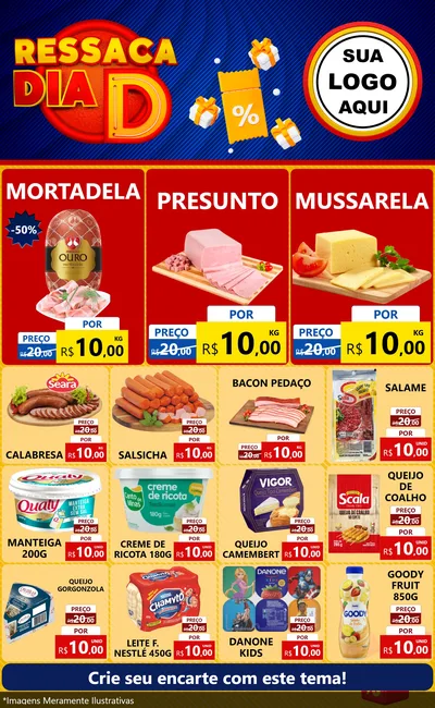 Modelo de Encarte para Encarte Grande com o tema Ressaca Dia D para Frios e Laticínios