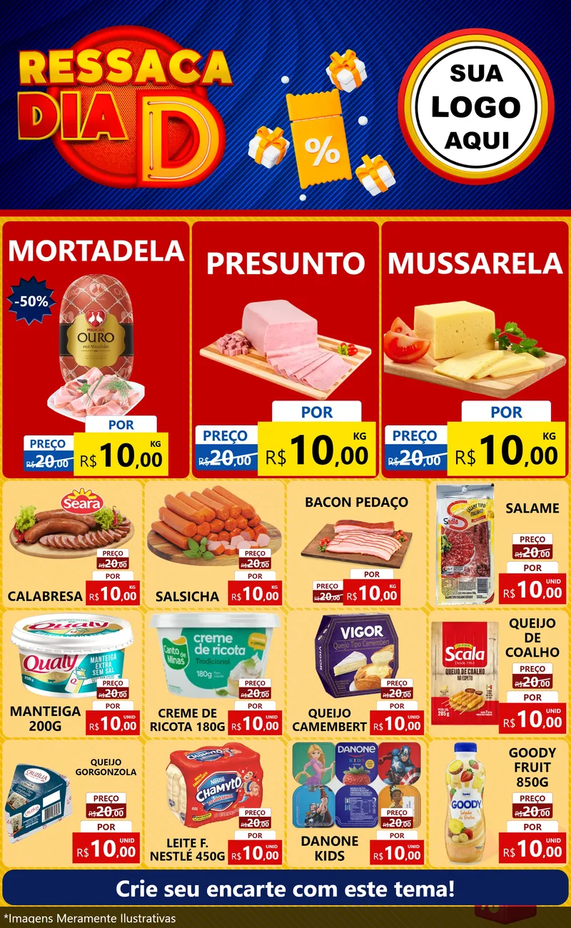 Modelo de Encarte para Encarte Grande com o tema Ressaca Dia D para Frios e Laticínios