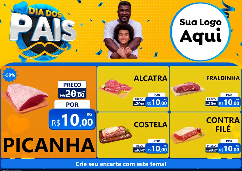 Modelo de Encarte para Encarte A4 Horizontal com o tema Dia dos Pais para Açougue