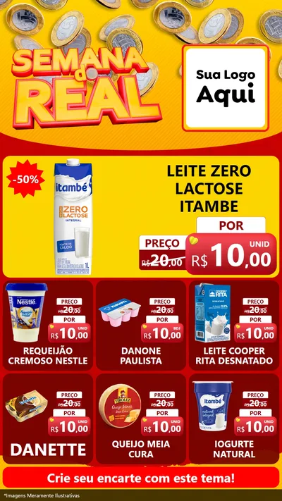 Modelo de Rede Social para Stories com o tema Semana do Real para Frios e Laticínios