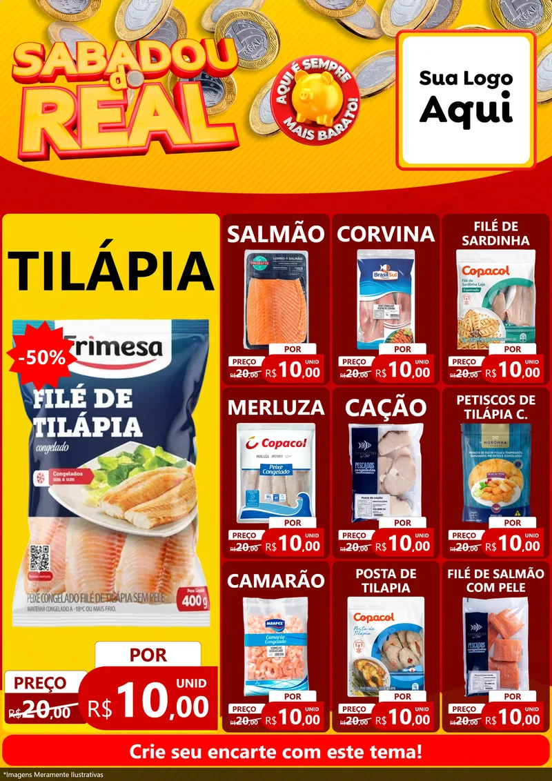 Modelo de Encarte para Encarte A4 Vertical com o tema Sabadou do Real para Peixaria