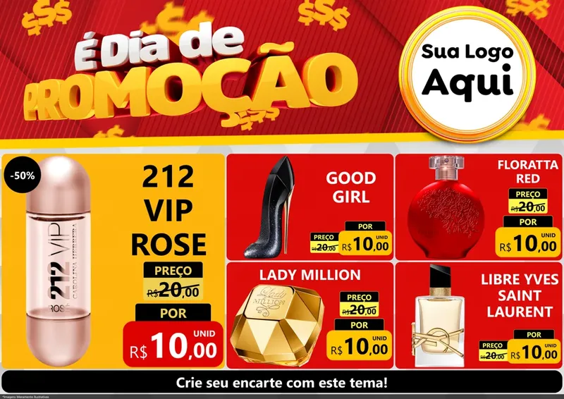 Modelo de Encarte para Encarte A4 Horizontal com o tema É Dia De Promoção para Perfumes
