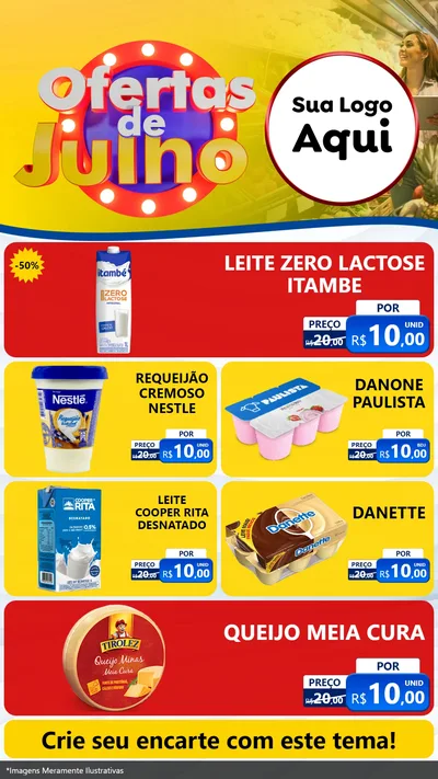 Modelo de TV para TV Vertical com o tema Ofertas de Julho para Frios e Laticínios