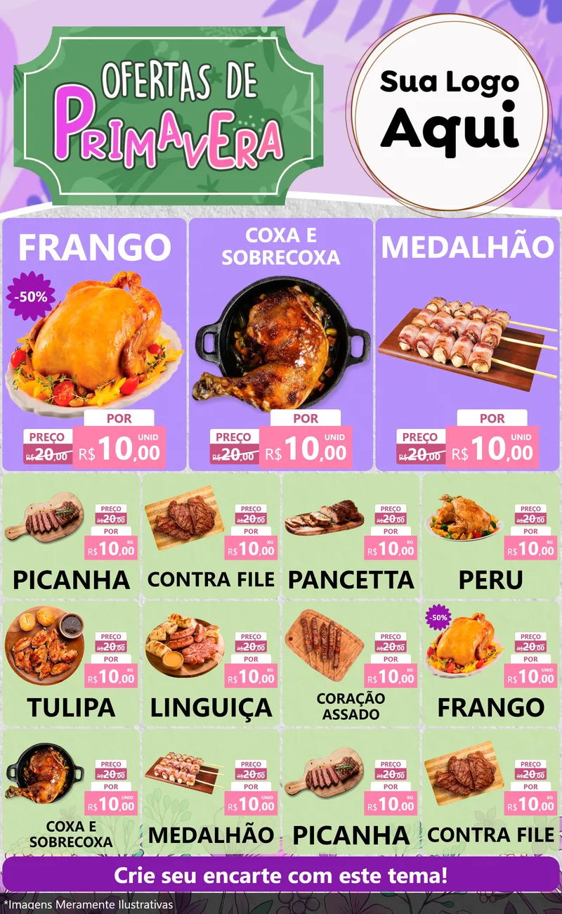Modelo de Encarte para Encarte Grande com o tema Ofertas de Primavera para Assados