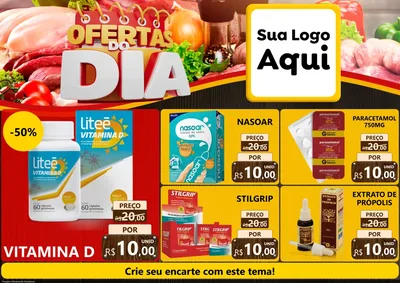 Modelo de Encarte para Encarte A4 Horizontal com o tema Ofertas do Dia para Farmácia