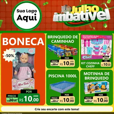 Modelo de Rede Social para Feed Facebook com o tema Julho Imbatível para Brinquedos