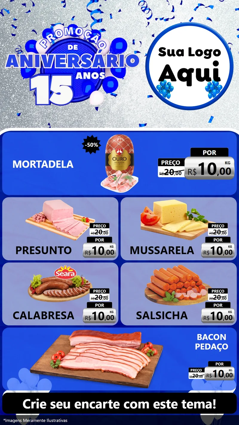 Modelo de TV para TV Vertical com o tema Promoção de Aniversário - 15 Anos para Frios e Laticínios