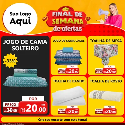 Modelo de Rede Social para Feed Facebook com o tema Final de Semana de Ofertas para Cama, Mesa e Banho