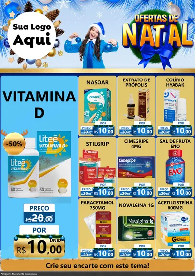 Modelo de Encarte para Encarte A4 Vertical com o tema Ofertas de Natal para Farmácia