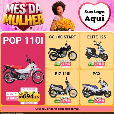 Modelo de Rede Social para Feed Facebook com o tema Mês da Mulher para Concessionaria de Motos