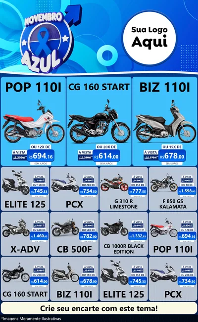 Modelo de Encarte para Encarte Grande com o tema Novembro Azul para Concessionaria de Motos