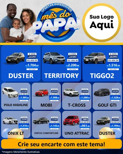 Modelo de Rede Social para Feed Instagram com o tema Ofertas Imperdíveis Mês Do Papai para Concessionaria de Carros