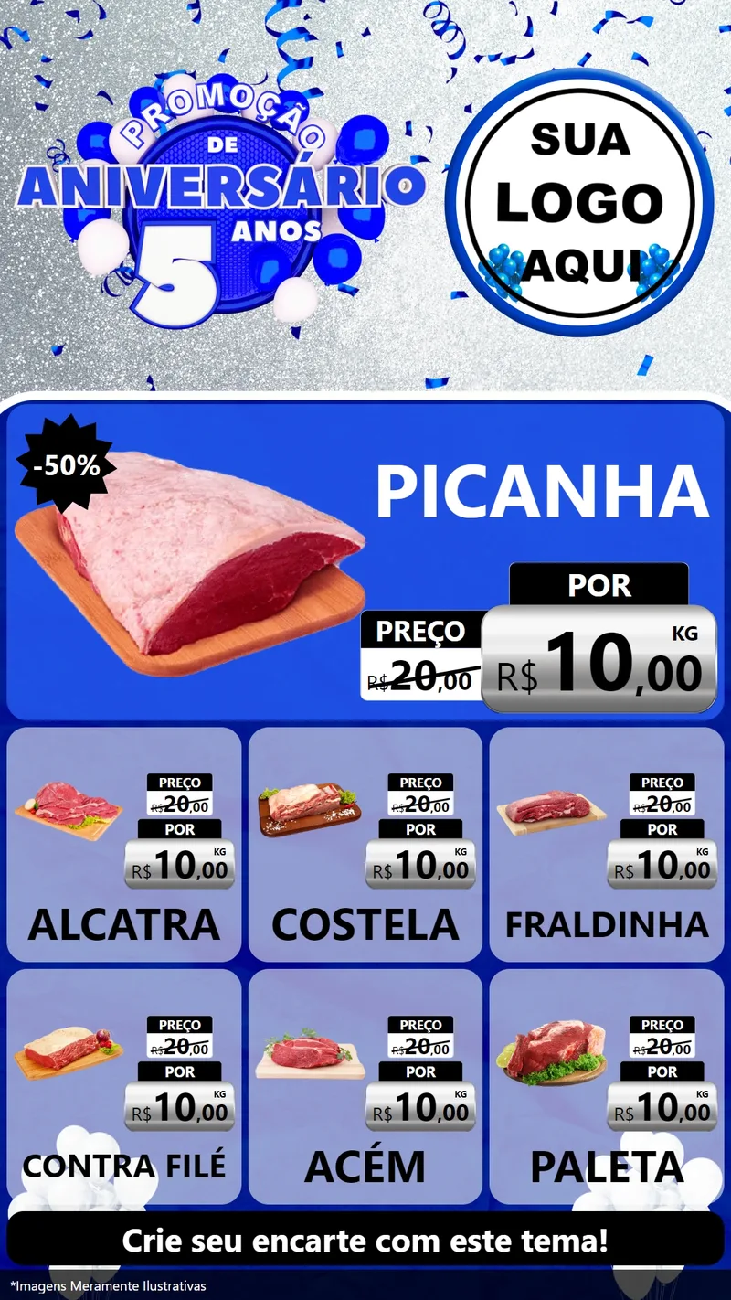 Modelo de Rede Social para Stories com o tema Promoção de Aniversário - 5 Anos para Açougue