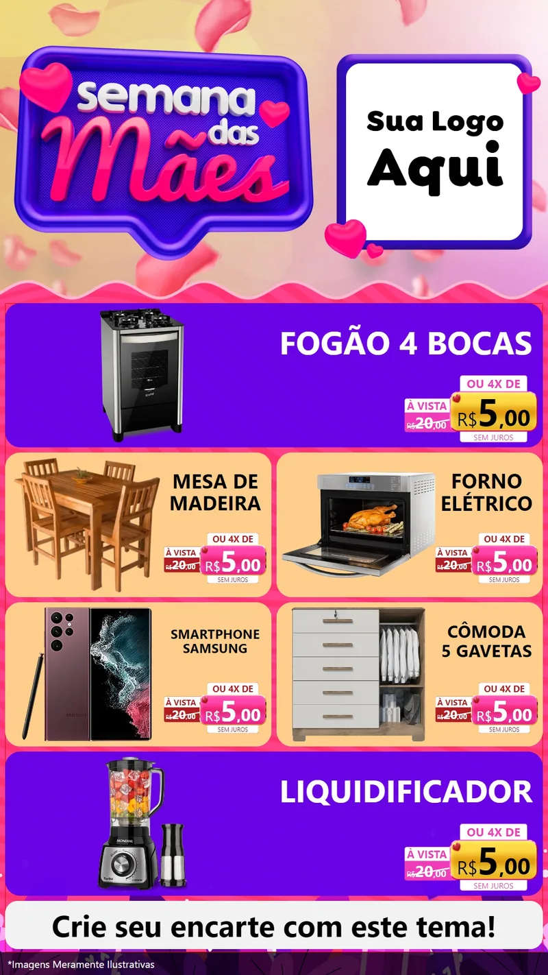 Modelo de TV para TV Vertical com o tema Semana das Mães para Móveis e Eletro