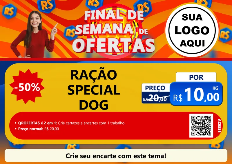 Modelo de Cartaz para Cartaz A4 Horizontal com o tema Final de Semana de Ofertas para Pet Shop