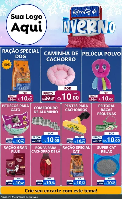 Modelo de Encarte para Encarte Grande com o tema Ofertas de Inverno para Pet Shop