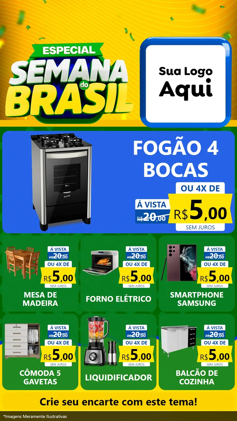 Modelo de Rede Social para Stories com o tema Especial Semana do Brasil para Móveis e Eletro