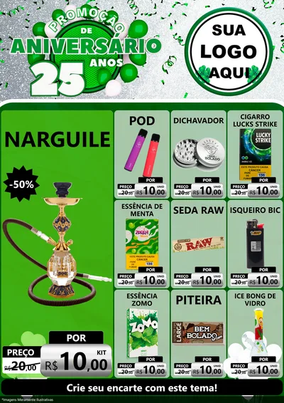 Modelo de Encarte para Encarte A4 Vertical com o tema Promoção de Aniversário - 25 Anos para Tabacaria