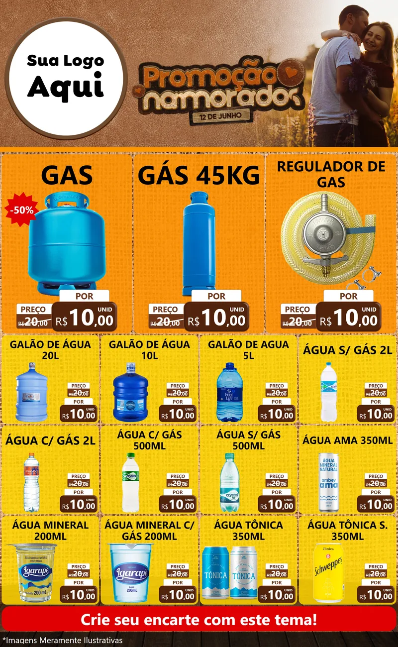 Modelo de Encarte para Encarte Grande com o tema Promoção Namorados para Água e gás