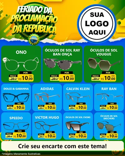 Modelo de Rede Social para Feed Instagram com o tema Feriado da Proclamação da República para Óticas