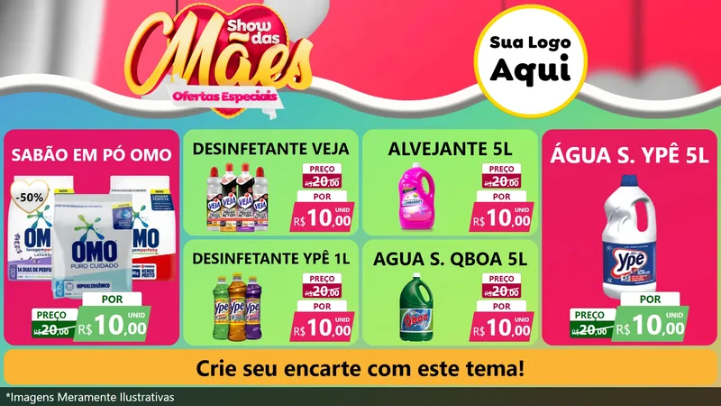 Modelo de TV para TV Horizontal com o tema Show das Mães - Ofertas Especiais para Produtos de Limpeza