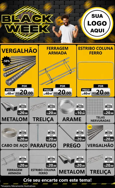 Modelo de Encarte para Encarte Grande com o tema Black Week para Ferragens