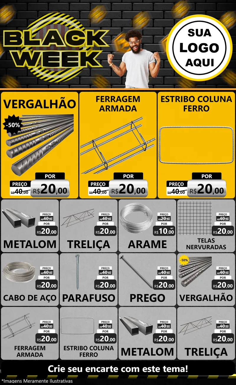 Modelo de Encarte para Encarte Grande com o tema Black Week para Ferragens