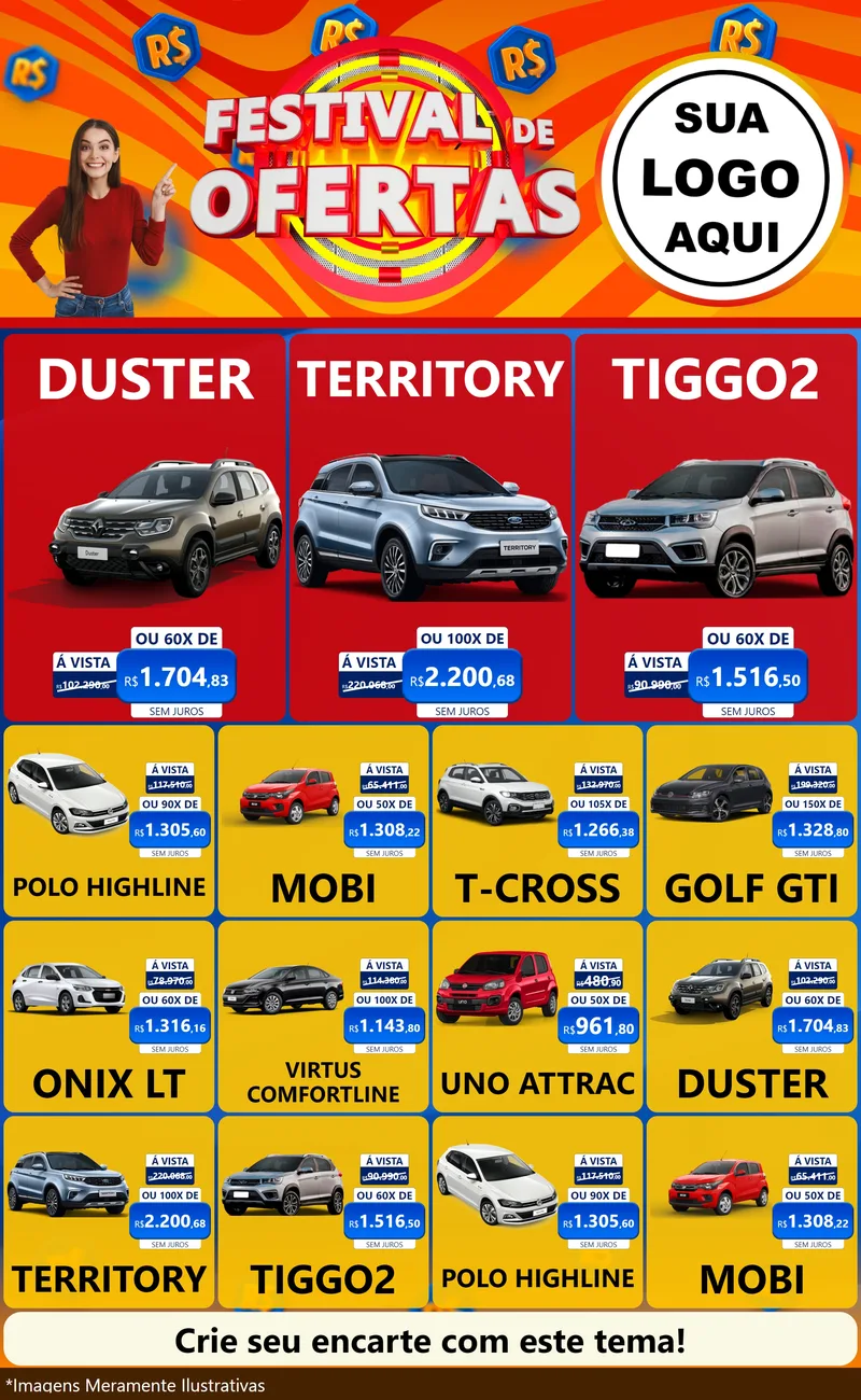 Modelo de Encarte para Encarte Grande com o tema Festival de Ofertas para Concessionaria de Carros