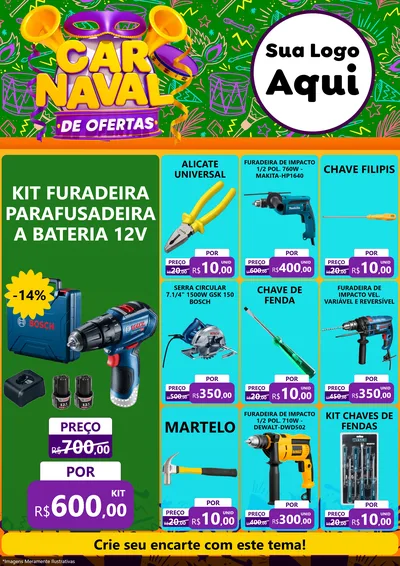 Modelo de Encarte para Encarte A4 Vertical com o tema Carnaval de Ofertas para Maquinas e Ferramentas