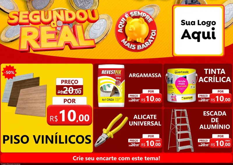 Modelo de Encarte para Encarte A4 Horizontal com o tema Segundou do Real para Material para Construção