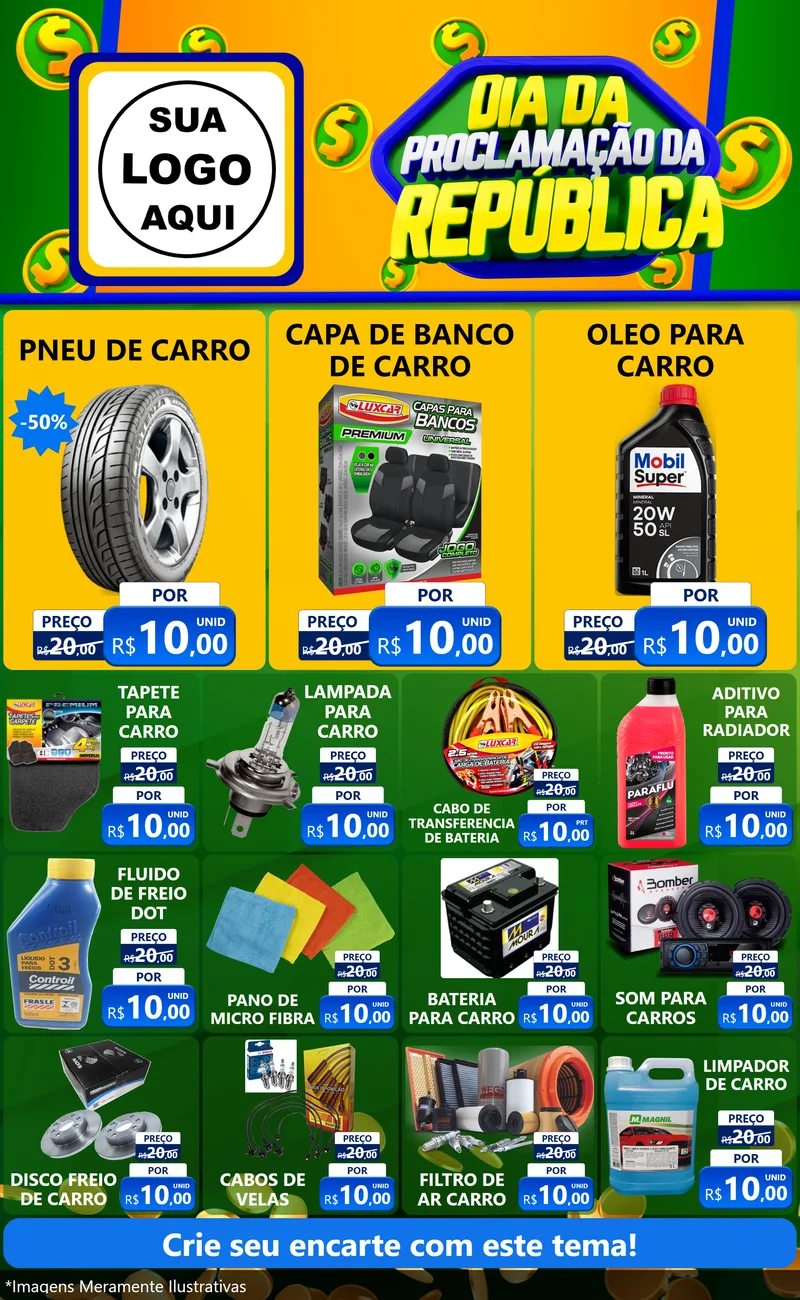 Modelo de Encarte para Encarte Grande com o tema Dia Da Proclamação da República para Auto peças
