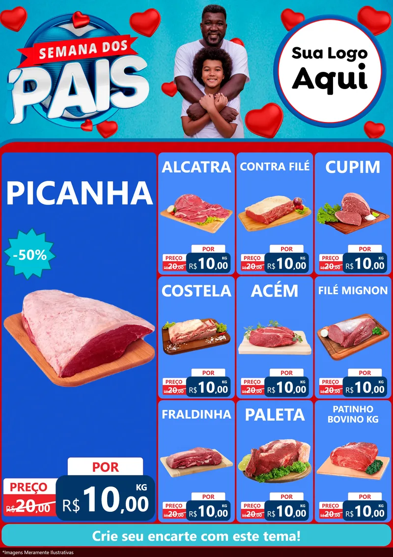 Modelo de Encarte para Encarte A4 Vertical com o tema Semana Dos Pais para Açougue