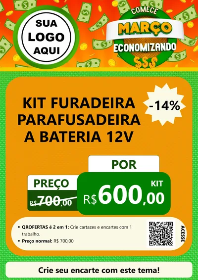 Modelo de Cartaz para Cartaz A4 Vertical com o tema Comece Março Economizando para Maquinas e Ferramentas