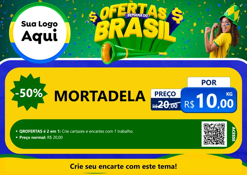 Modelo de Cartaz para Cartaz A4 Horizontal com o tema Ofertas Semana do Brasil para Frios e Laticínios