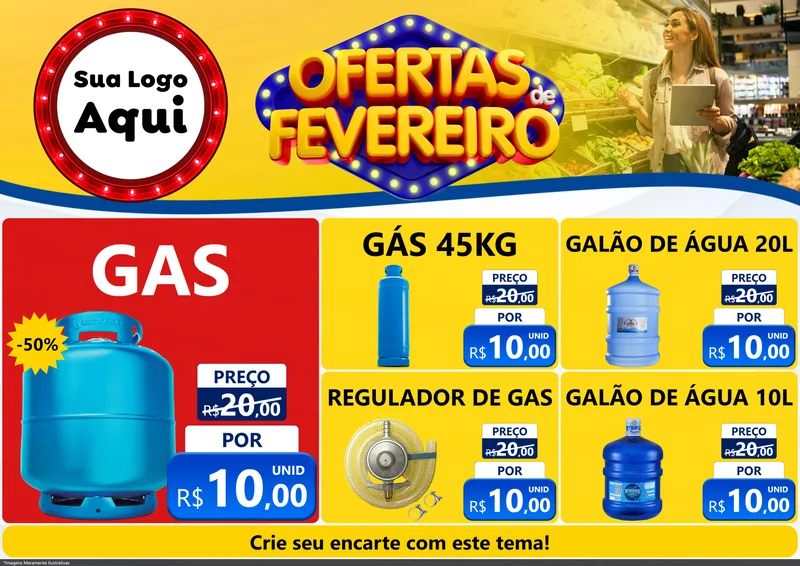 Modelo de Encarte para Encarte A4 Horizontal com o tema Ofertas de Fevereiro para Água e gás