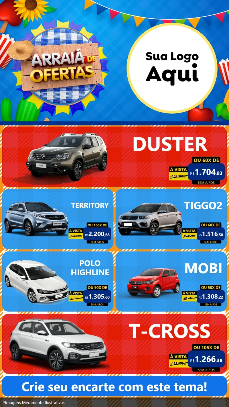 Modelo de TV para TV Vertical com o tema Arraiá de Ofertas para Concessionaria de Carros