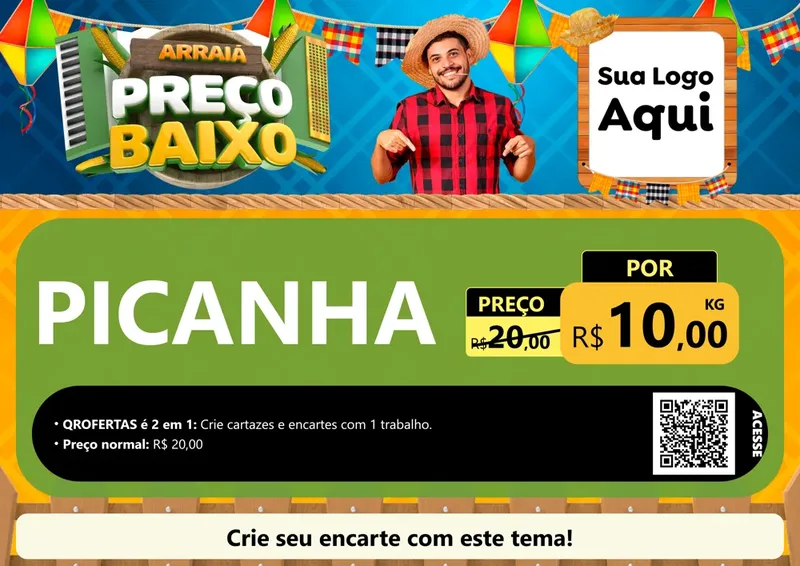 Modelo de Cartaz para Cartaz A4 Horizontal com o tema Arraiá de Preço Baixo - Junina para Açougue