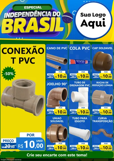 Modelo de Encarte para Encarte A4 Vertical com o tema Especial Independência do Brasil para Tubos e conexões