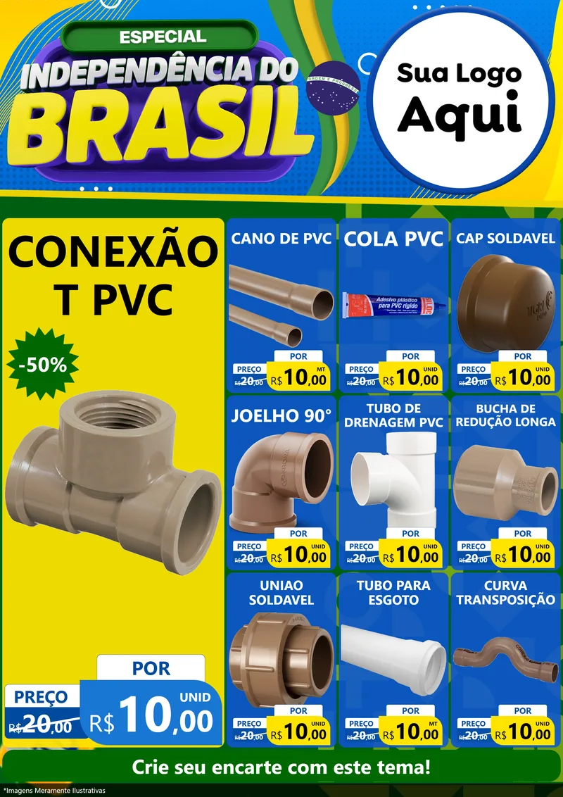 Modelo de Encarte para Encarte A4 Vertical com o tema Especial Independência do Brasil para Tubos e conexões