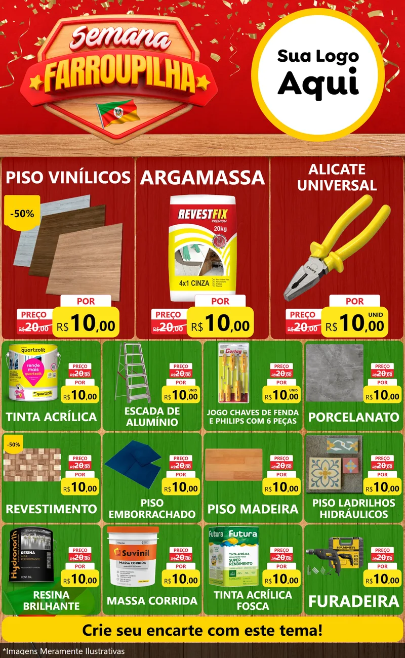 Modelo de Encarte para Encarte Grande com o tema Semana Farroupilha para Material para Construção