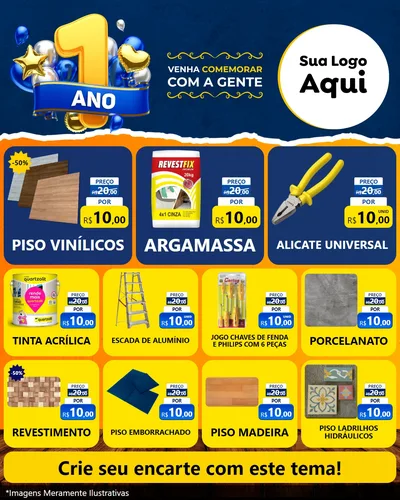Modelo de Rede Social para Feed Instagram com o tema Um Ano de Aniversário para Material para Construção