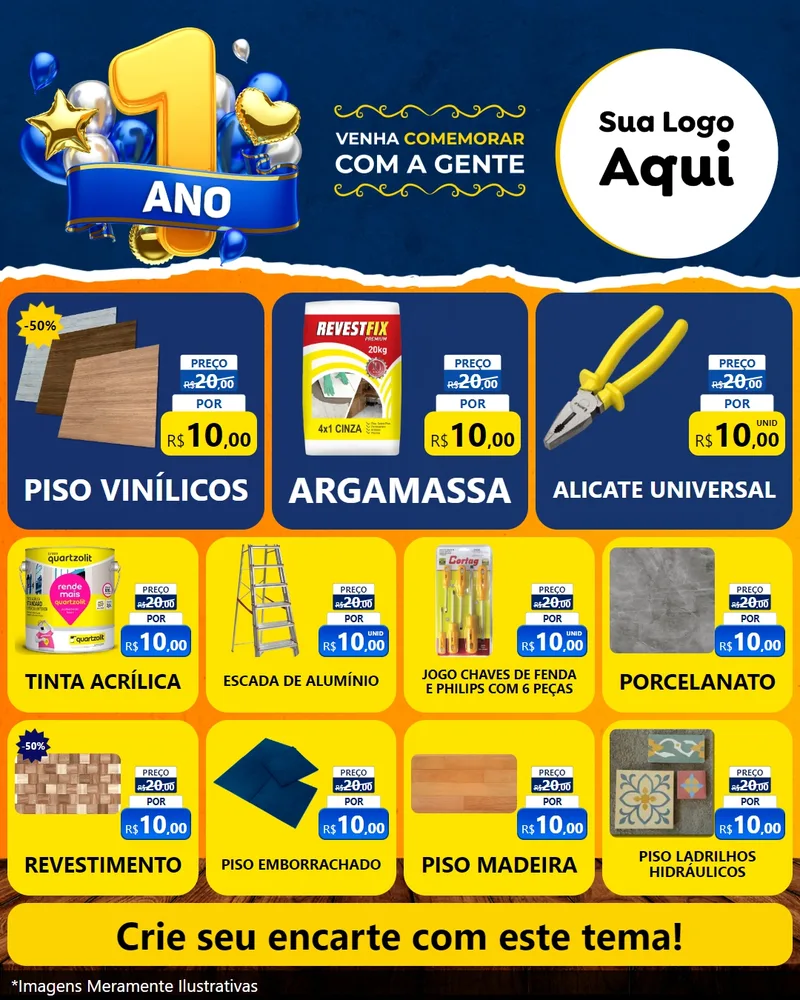 Modelo de Rede Social para Feed Instagram com o tema Um Ano de Aniversário para Material para Construção