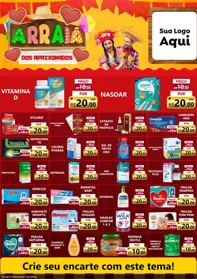 Modelo de Encarte para Encarte A4 Vertical com o tema Arraiá Dos Apaixonados - Junina para Farmácia