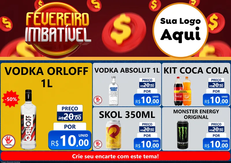 Modelo de Encarte para Encarte A4 Horizontal com o tema Fevereiro Imbatível para Distribuidora de bebidas
